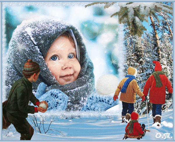 Январский утренний порой по снегу скрип веселый. Анимация дети зимой. Дети радуются зиме. Анимация зима для детей. Зимняя анимация детская.