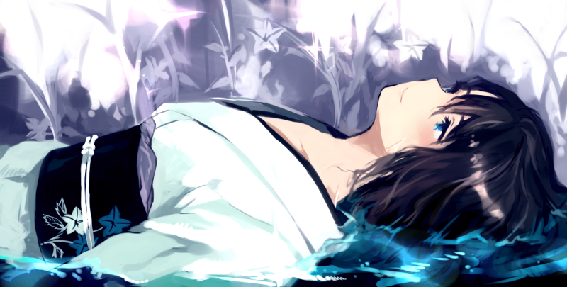 Anime girl with short black hair and blue eyes