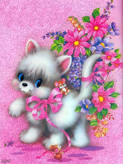 Котенок с цветами анимашка - Кошки анимашки